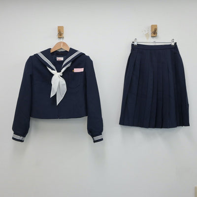 【中古】大分県 駅川中学校 女子制服 3点（セーラー服・スカート）sf018829