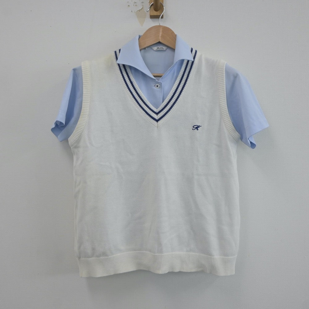 【中古】福岡県 古賀竟成館高等学校 女子制服 2点（シャツ・ニットベスト）sf018849