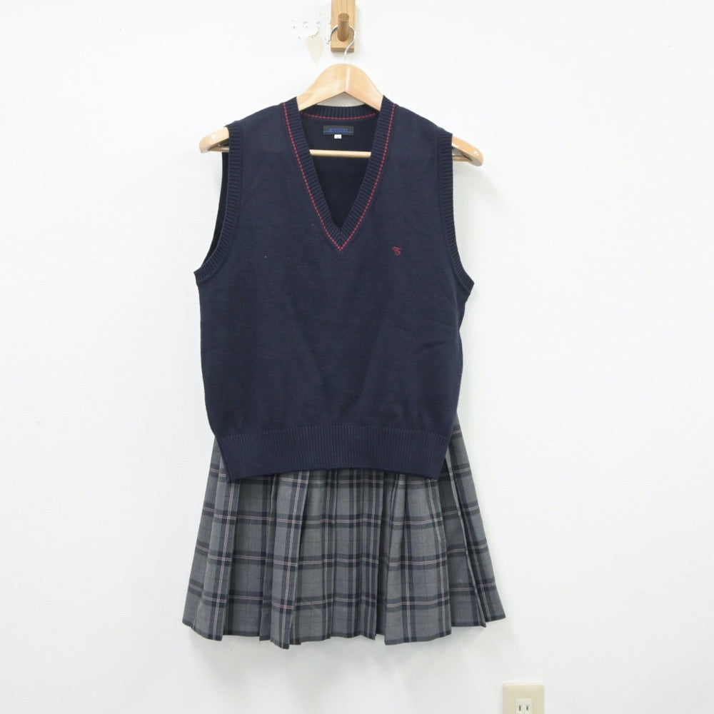 【中古】東京都 小山田中学校 女子制服 2点（ニットベスト・スカート）sf018873