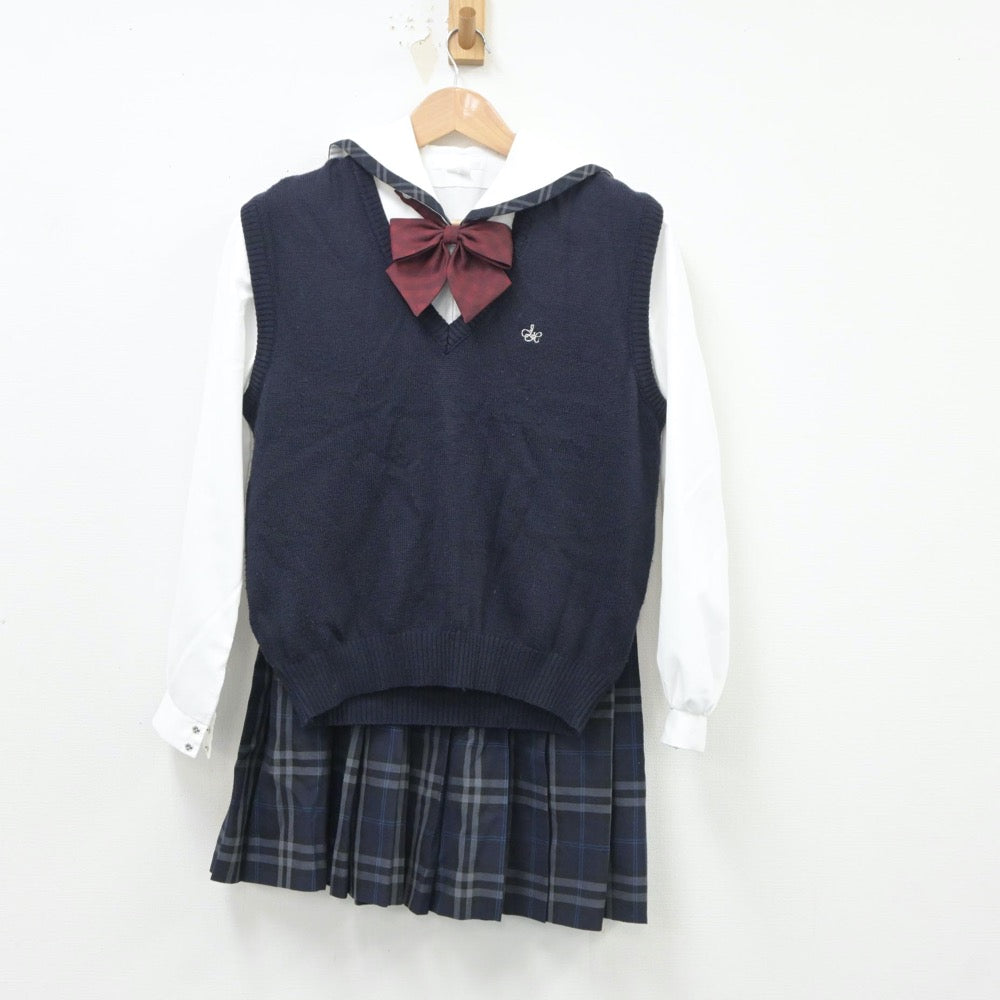 【中古】福岡県 自由ヶ丘高等学校 女子制服 4点（セーラー服・ニットベスト・スカート）sf018891