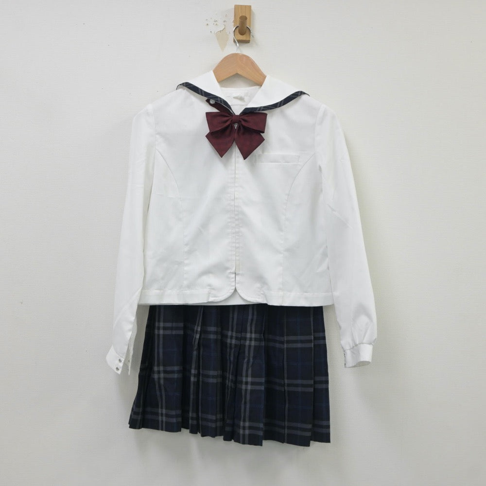 【中古】福岡県 自由ヶ丘高等学校 女子制服 4点（セーラー服・ニットベスト・スカート）sf018891