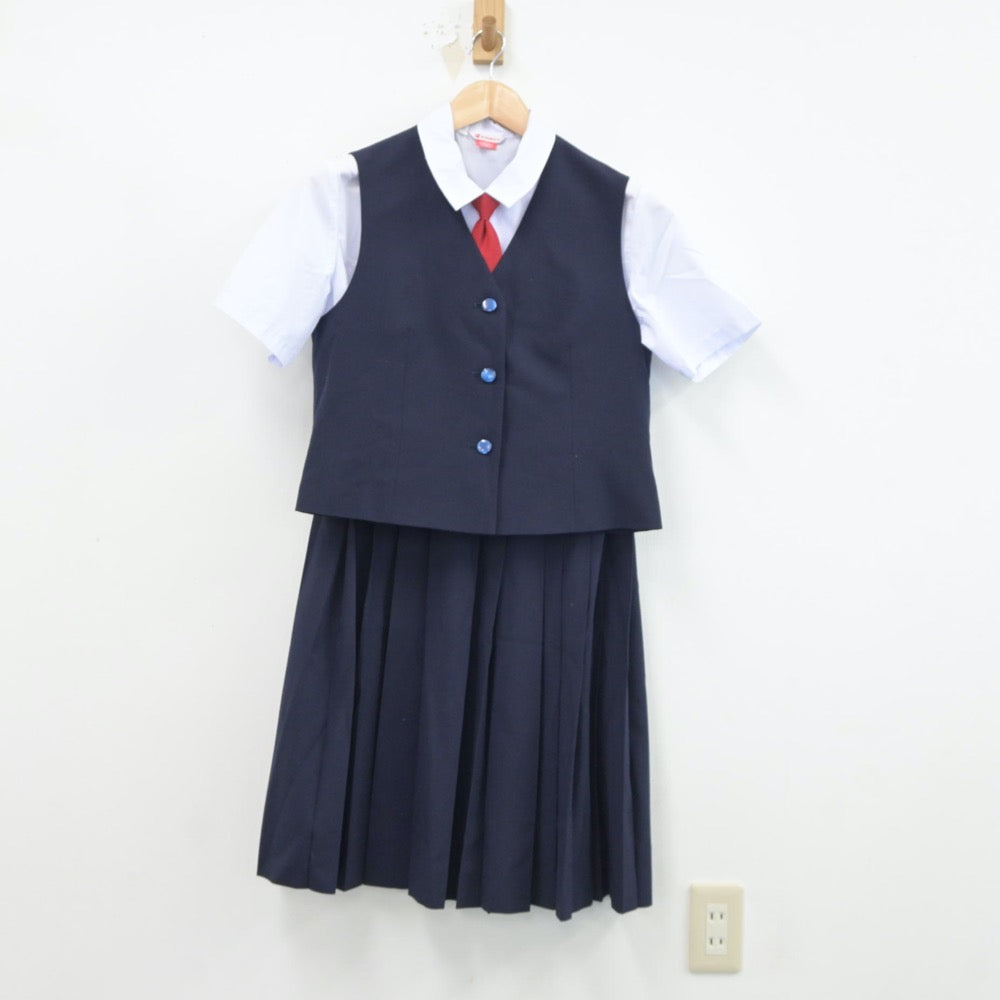 【中古】千葉県 鎌ヶ谷第四中学校 女子制服 4点（ベスト・シャツ・スカート）sf018917