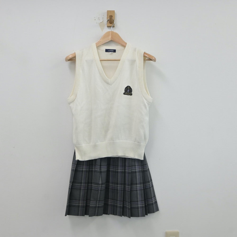 【中古】神奈川県 横浜市立すすき野中学校 女子制服 2点（ニットベスト・スカート）sf018923