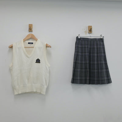 【中古】神奈川県 横浜市立すすき野中学校 女子制服 2点（ニットベスト・スカート）sf018923