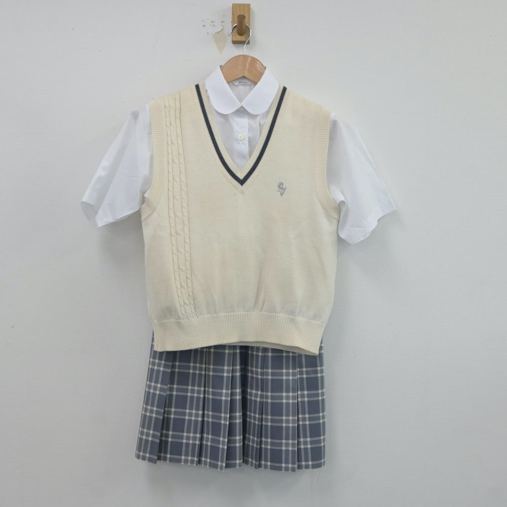 【中古】神奈川県 相模女子大学高等部 女子制服 3点（ニットベスト・シャツ・スカート）sf018935