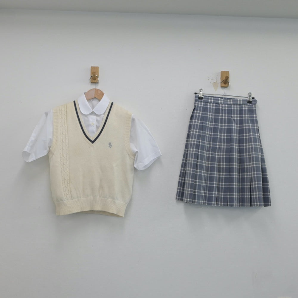 【中古】神奈川県 相模女子大学高等部 女子制服 3点（ニットベスト・シャツ・スカート）sf018935