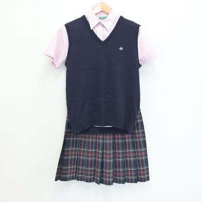 【中古】大阪府 大阪高等学校 女子制服 3点（ニットベスト・シャツ・スカート）sf018991