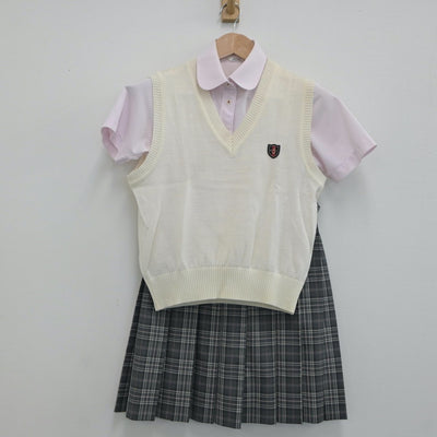 【中古】兵庫県 明石城西高等学校 女子制服 4点（シャツ・ニットベスト・スカート）sf019012