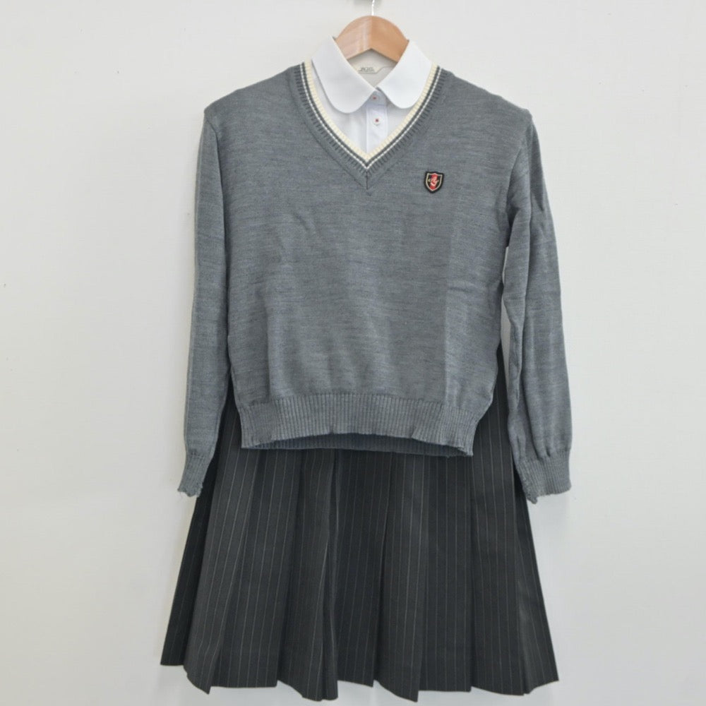 【中古】兵庫県 明石城西高等学校 女子制服 3点（シャツ・ニット・スカート）sf019014