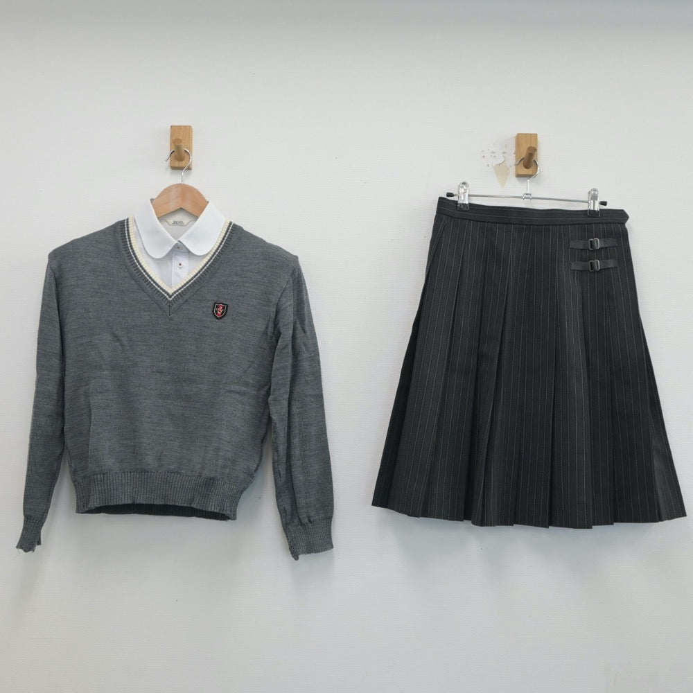 【中古】兵庫県 明石城西高等学校 女子制服 3点（シャツ・ニット・スカート）sf019014