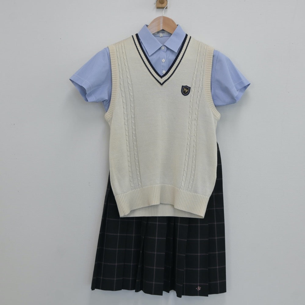 【中古】神奈川県 日本大学藤沢高等学校 女子制服 3点（シャツ・ニットベスト・スカート）sf019034