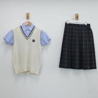 【中古】神奈川県 日本大学藤沢高等学校 女子制服 3点（シャツ・ニットベスト・スカート）sf019034