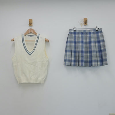 【中古】群馬県 群馬県立玉村高等学校 女子制服 2点（ニットベスト・スカート）sf019169