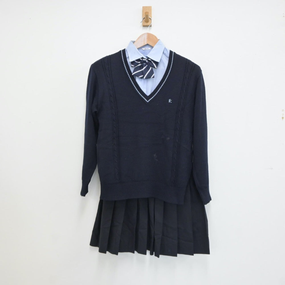 【中古】千葉県 千葉県立鎌ケ谷高等学校 女子制服 4点（ブレザー・シャツ・ニット・スカート）sf019179