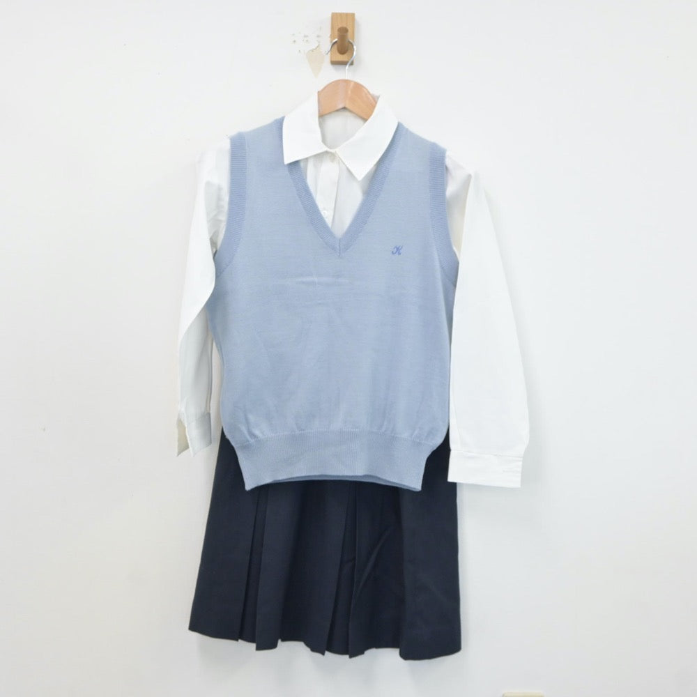 【中古】東京都 共立女子中学校 女子制服 4点（ニットベスト・シャツ・スカート）sf019240