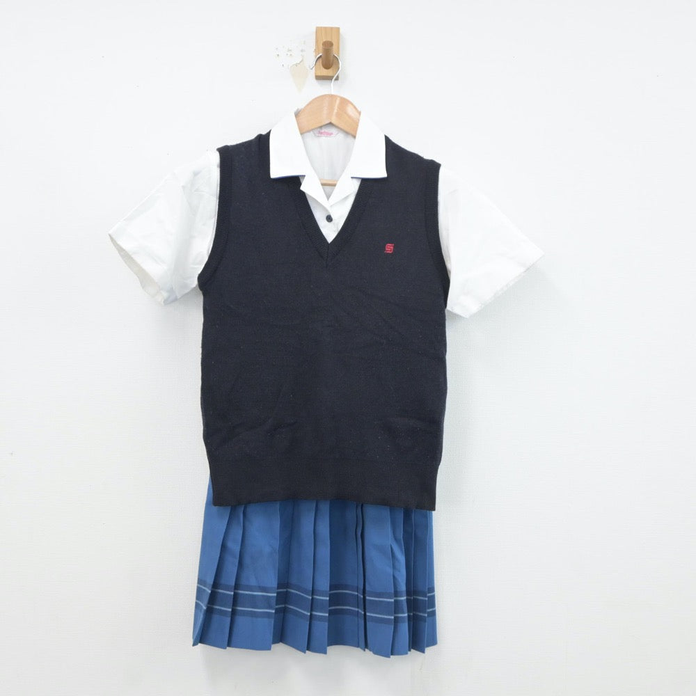 【中古】山口県 下関短期大学附属高等学校 女子制服 4点（ニットベスト・シャツ・スカート）sf019264