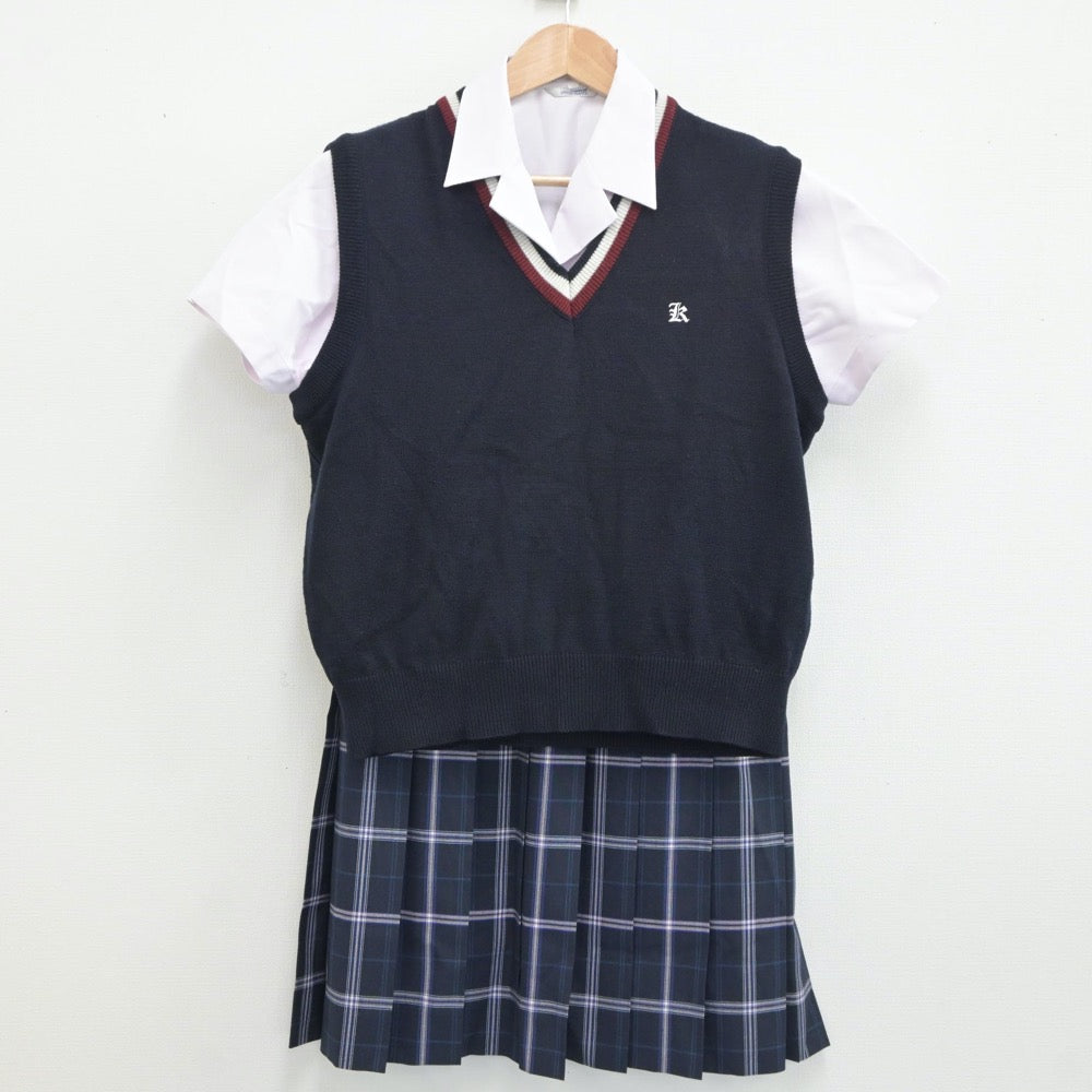 【中古】秋田県 国学館高等学校 女子制服 5点（シャツ・ニットベスト・スカート）sf019288