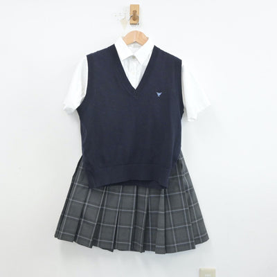 【中古】埼玉県 埼玉県立上尾鷹の台高等学校 女子制服 3点（ニットベスト・シャツ・スカート）sf019330