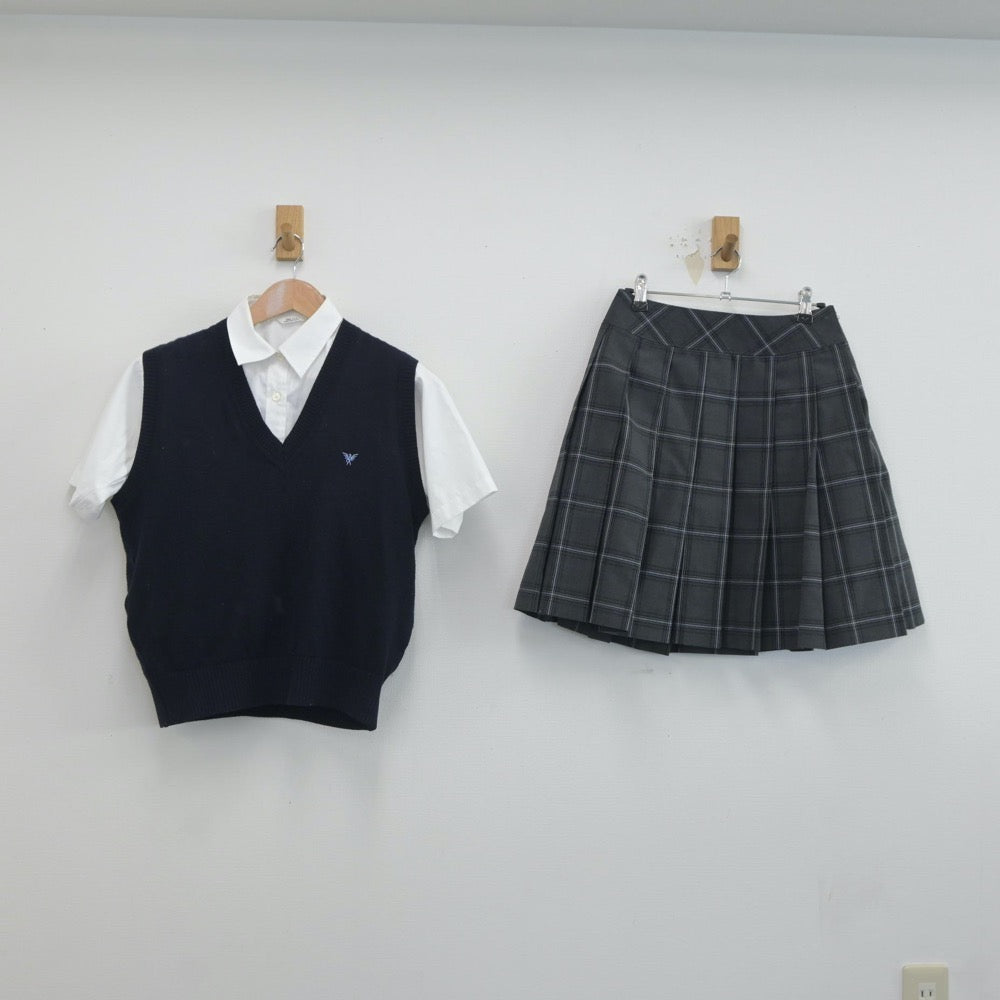 【中古】埼玉県 埼玉県立上尾鷹の台高等学校 女子制服 3点（ニットベスト・シャツ・スカート）sf019330