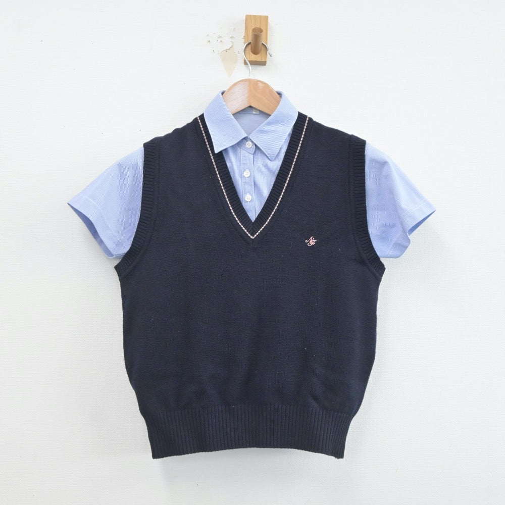 【中古】神奈川県 日本大学藤沢高等学校 女子制服 2点（ニットベスト・シャツ）sf019344