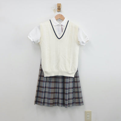 【中古】兵庫県 清水高等学校 女子制服 3点（ニットベスト・シャツ・スカート）sf019366