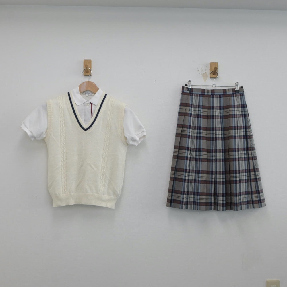 【中古】兵庫県 清水高等学校 女子制服 3点（ニットベスト・シャツ・スカート）sf019366