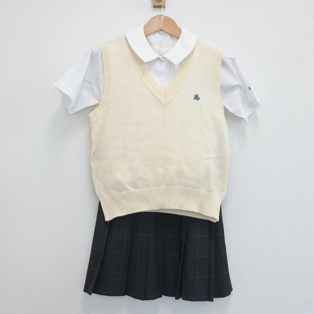 【中古】東京都 専修大学附属高等学校 女子制服 4点（シャツ・ニットベスト・スカート）sf019394