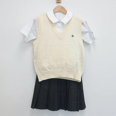 【中古】東京都 専修大学附属高等学校 女子制服 4点（シャツ・ニットベスト・スカート）sf019394