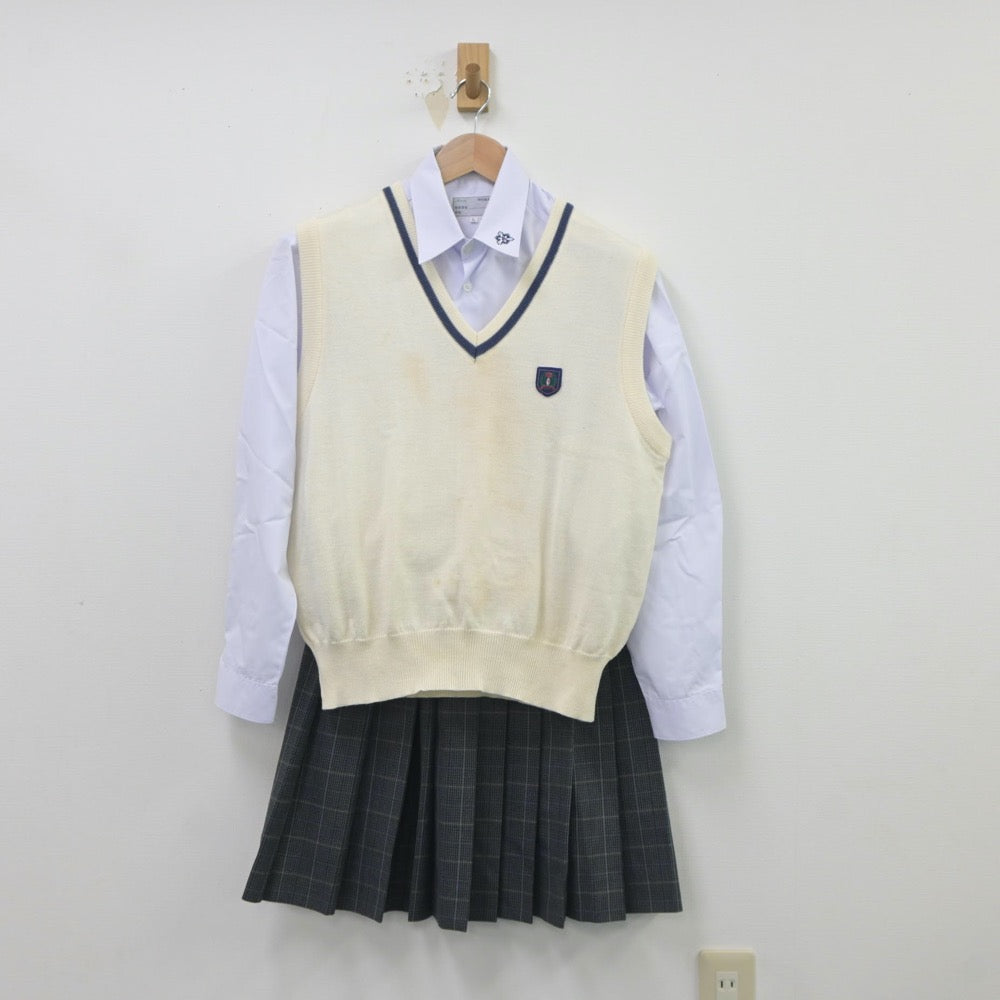 【中古】沖縄県 沖縄県立那覇国際高等学校 女子制服 3点（ニットベスト・シャツ・スカート）sf019497