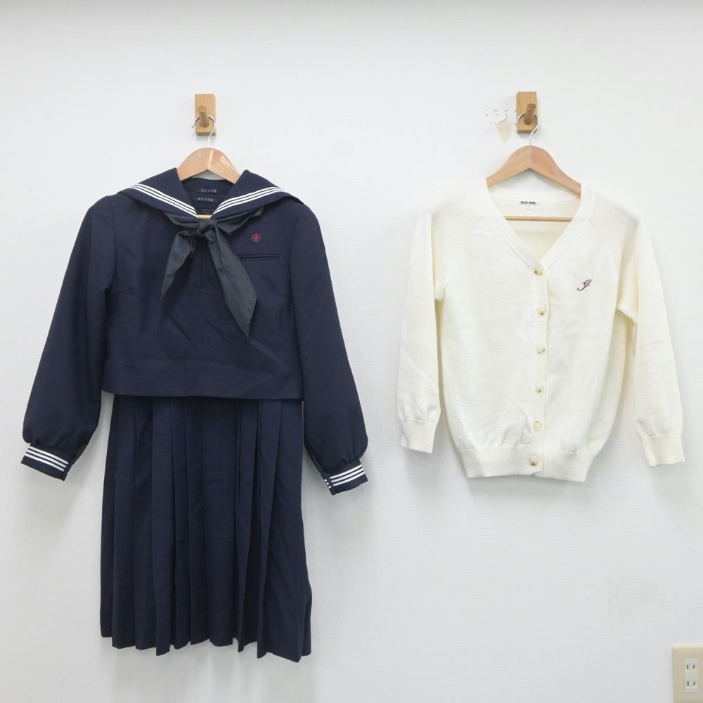 【中古】福岡県 筑紫女学園中学・高等学校 女子制服 5点（セーラー服・ジャンパースカート・ニット）sf019556