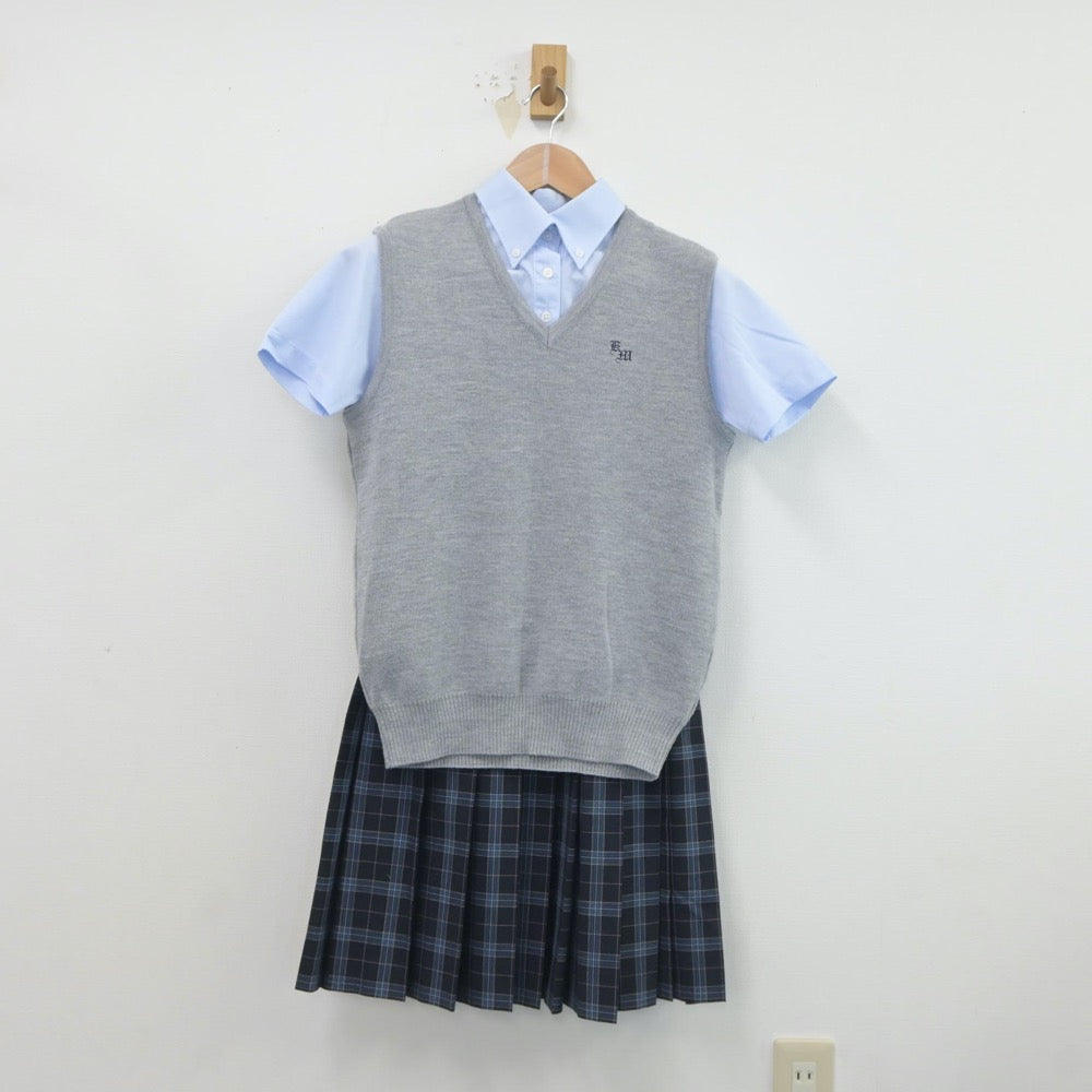 【中古】京都府 木津南中学校 女子制服 3点（ニットベスト・シャツ・スカート）sf019568