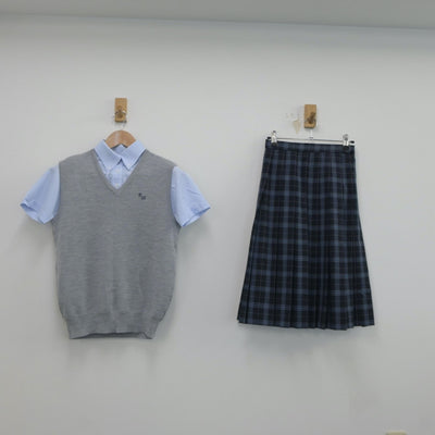 【中古】京都府 木津南中学校 女子制服 3点（ニットベスト・シャツ・スカート）sf019568