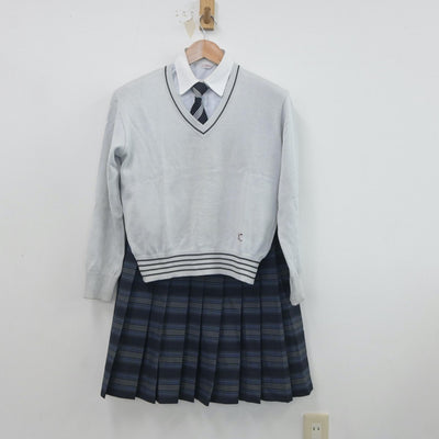 【中古】大阪府 関西福祉科学大学高等学校 女子制服 5点（ブレザー・ニット・シャツ・スカート）sf019596