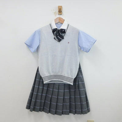 【中古】大阪府 関西福祉科学大学高等学校 女子制服 4点（ニットベスト・シャツ・スカート）sf019597