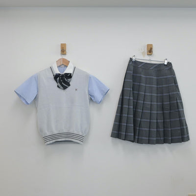 【中古】大阪府 関西福祉科学大学高等学校 女子制服 4点（ニットベスト・シャツ・スカート）sf019597