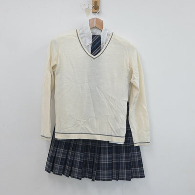 【中古】山形県 米沢中央高等学校 女子制服 4点（ニット・シャツ・スカート）sf019600