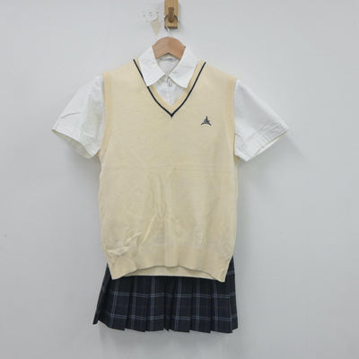 【中古】愛知県 山田高等学校 女子制服 4点（ニットベスト・シャツ・スカート）sf019611