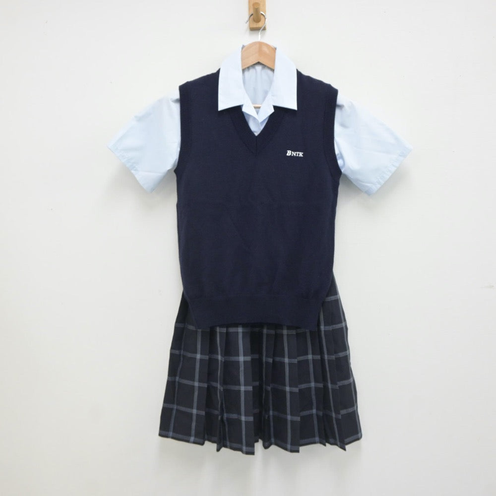 【中古】熊本県 文徳高等学校 女子制服 5点（シャツ・ニットベスト・スカート）sf019646