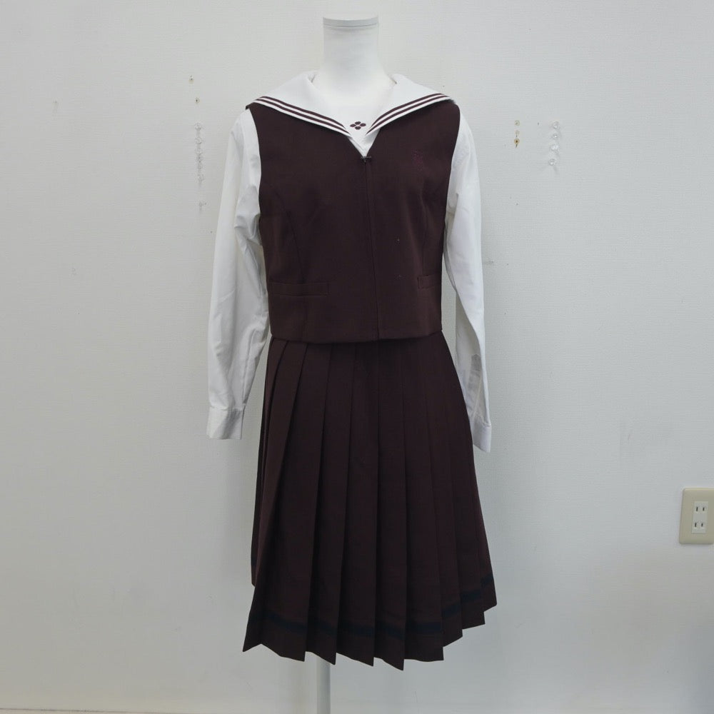 【中古】群馬県 共愛学園中学校 女子制服 4点（ブレザー・ベスト・シャツ・スカート）sf019667