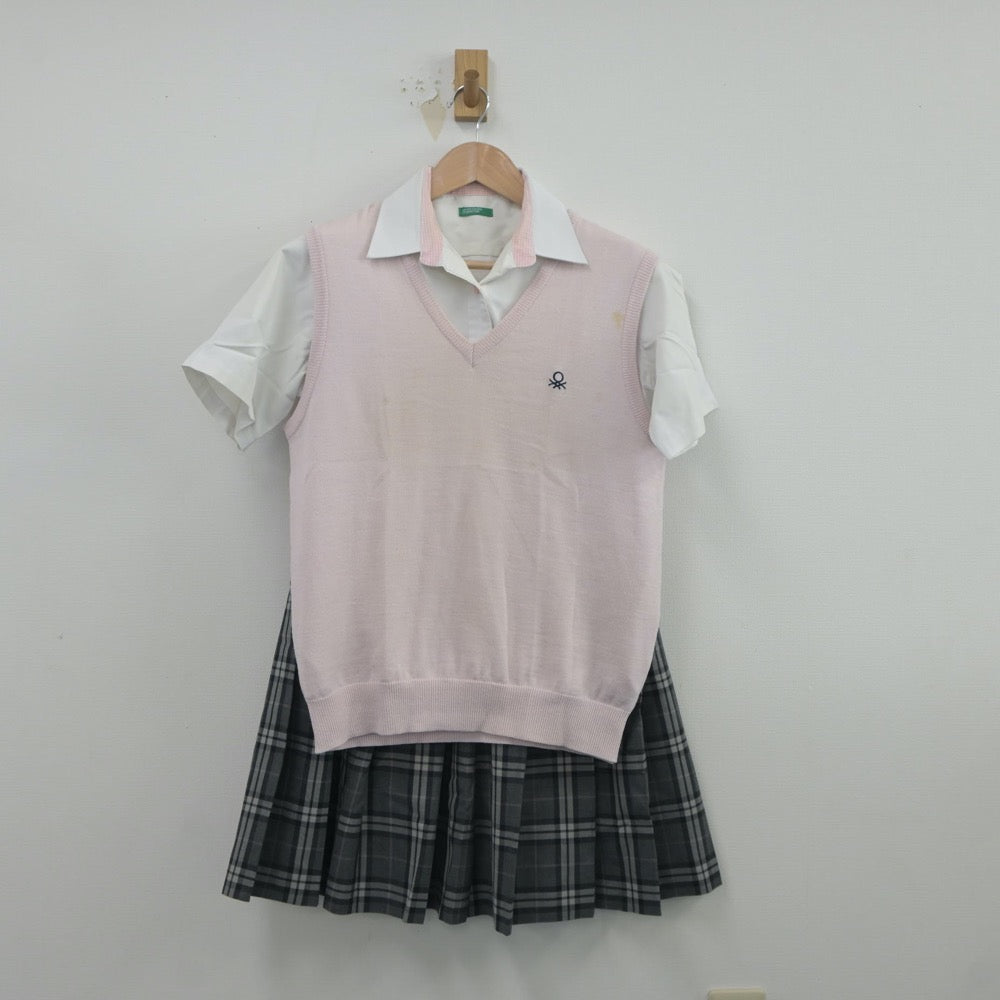 【中古】長崎県 西海学園高等学校 女子制服 3点（ニットベスト・シャツ・スカート）sf019764