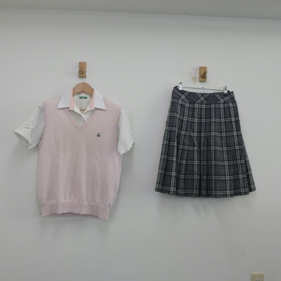 【中古】長崎県 西海学園高等学校 女子制服 3点（ニットベスト・シャツ・スカート）sf019764