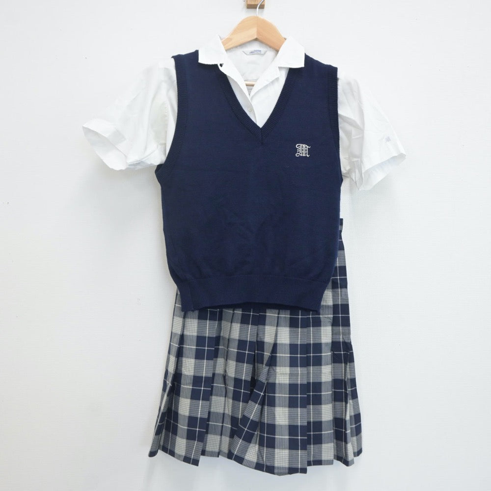 【中古】東京都 三輪田学園中学校・高等学校 女子制服 3点（ニットベスト・シャツ・スカート）sf019784