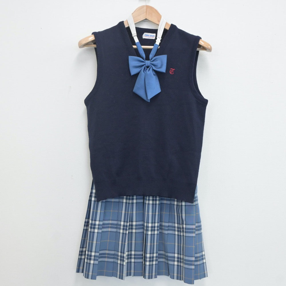 【中古】東京都 豊島高等学校 女子制服 3点（ニットベスト・スカート）sf019806