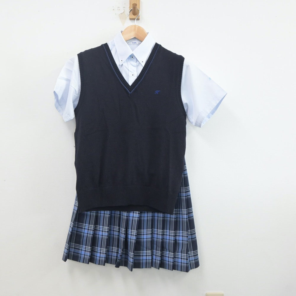 【中古】神奈川県 鵠沼高等学校 女子制服 3点（ニットベスト・シャツ・スカート）sf019862