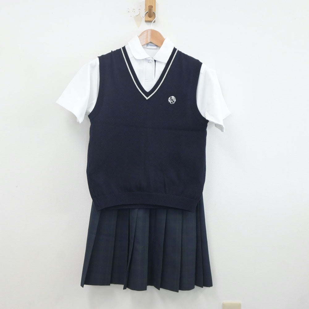 【中古】静岡県 湖東高等学校 女子制服 3点（ニットベスト・シャツ・スカート）sf019872