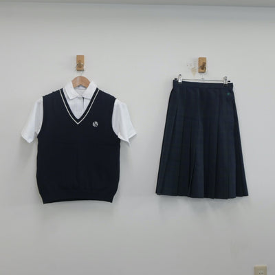 【中古】静岡県 湖東高等学校 女子制服 3点（ニットベスト・シャツ・スカート）sf019872