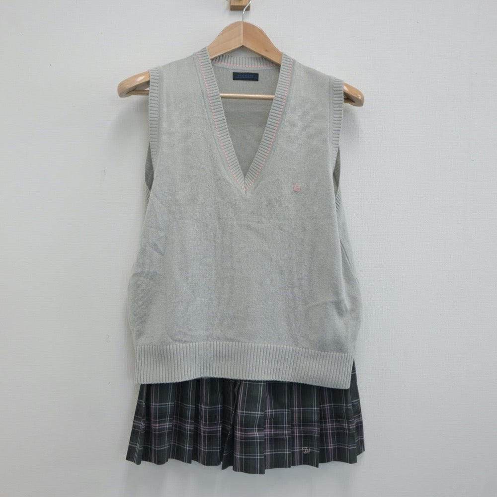 【中古】東京都 富士森高等学校 女子制服 2点（ニットベスト・スカート）sf019901