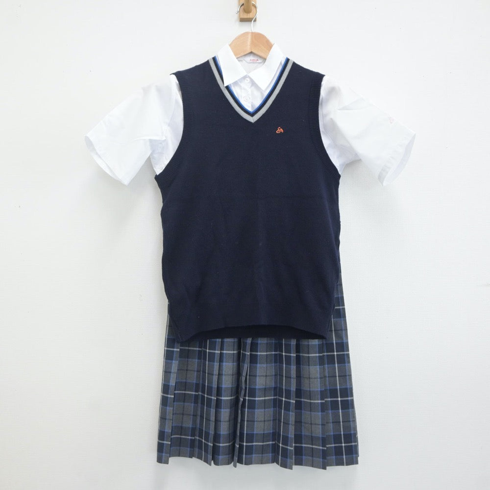 【中古】香川県 英明高等学校 女子制服 3点（シャツ・ニットベスト・スカート）sf019918