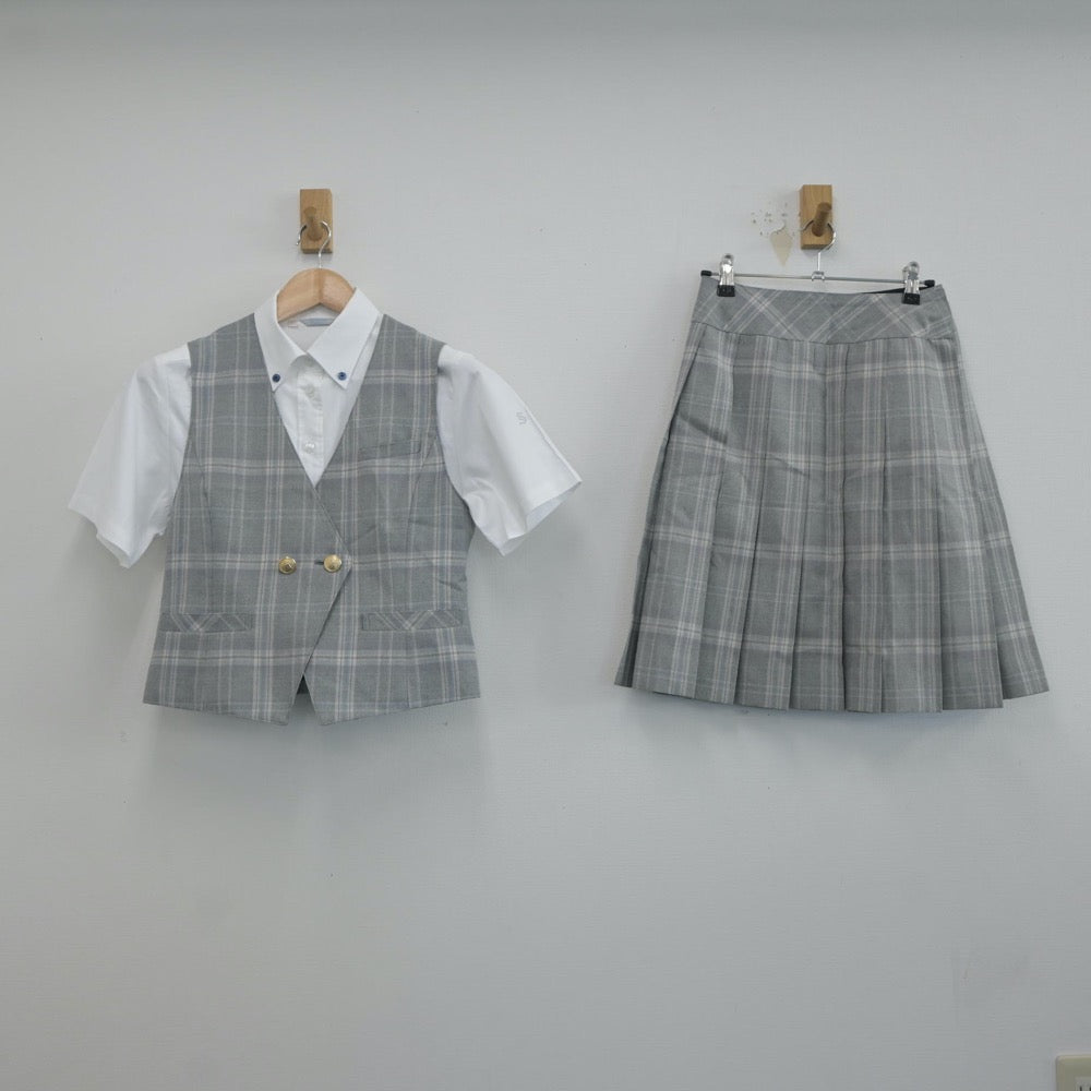 【中古】青森県 柴田学園高等学校 女子制服 3点（シャツ・ベスト・スカート）sf019931