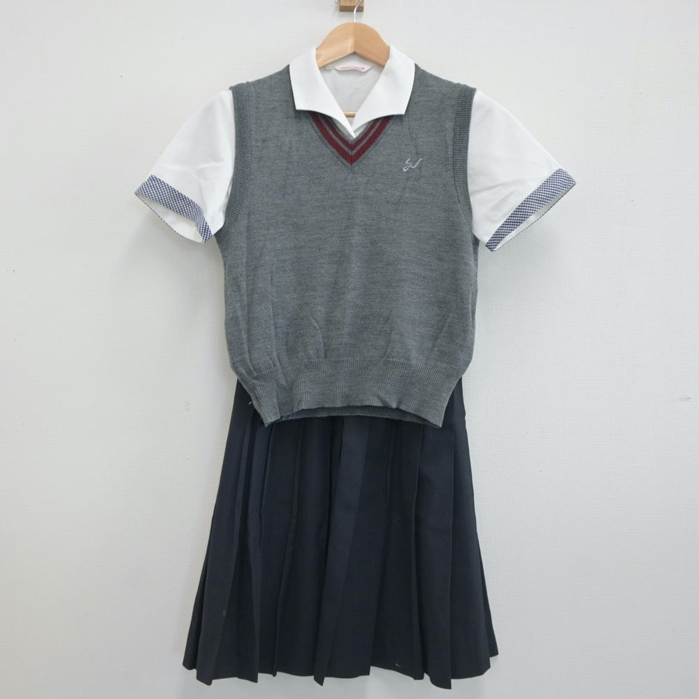 【中古】長崎県 佐世保西高等学校 女子制服 3点（シャツ・ニットベスト・スカート）sf019938